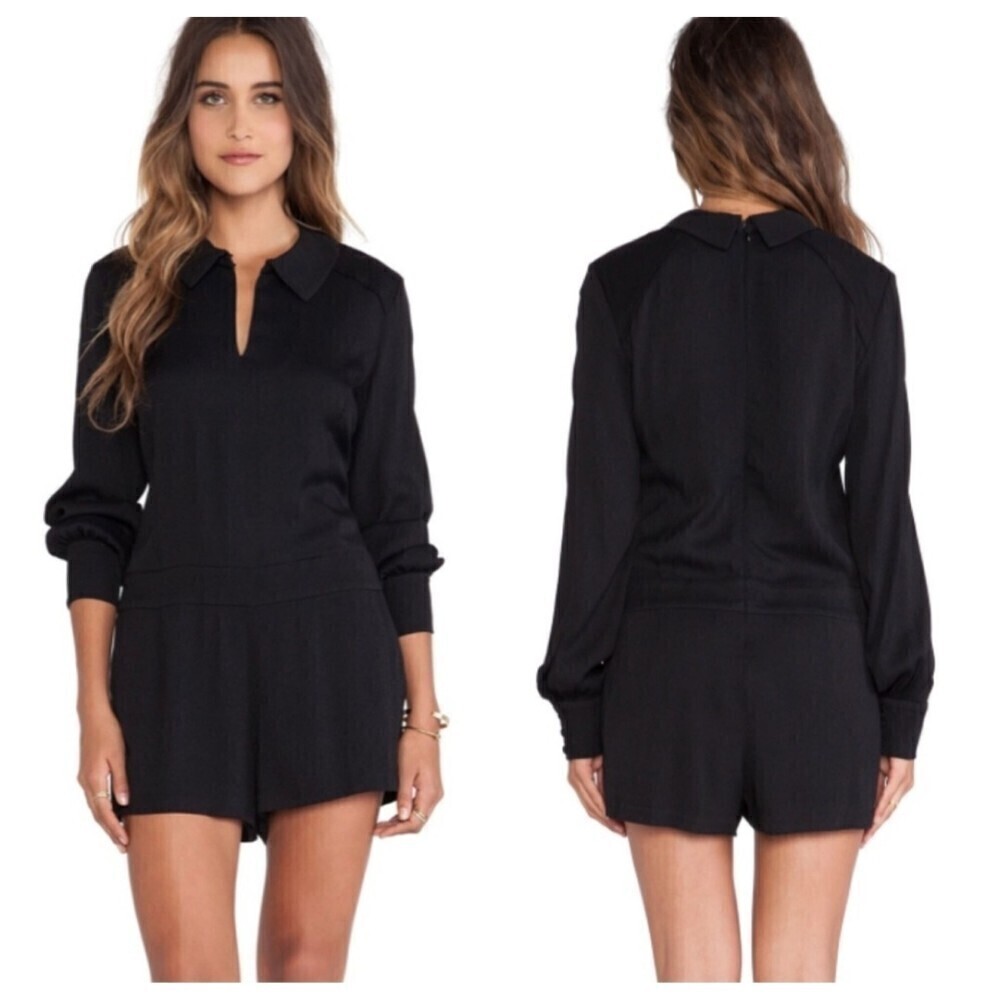 ELLA Moss Ivana Black Long Sleeved Collared Romper, Size S